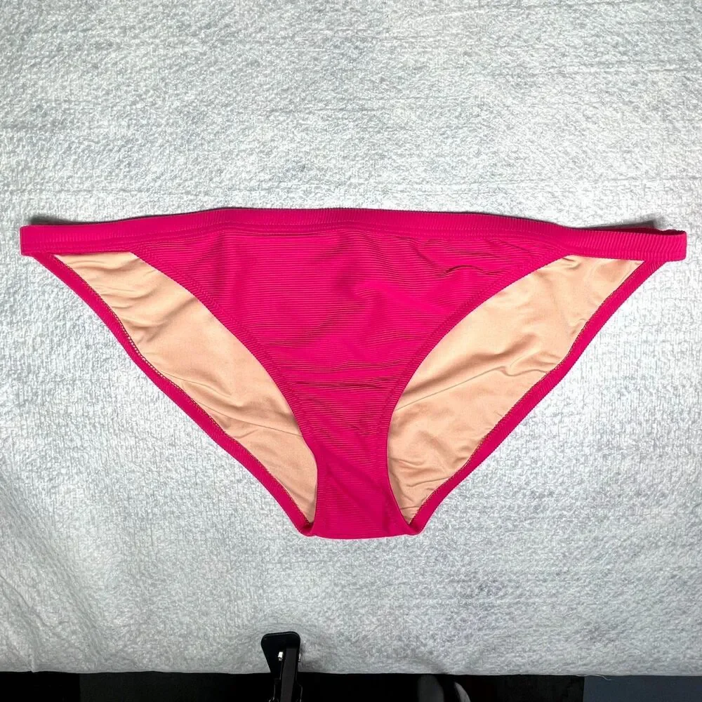 J.Crew Ribbed Bikini Bottoms Bright Pink Ladies Size 2X NEW BH485 WHI - Picture 1 of 8